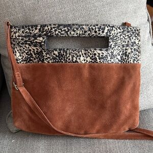 Brown Suede and Black Patterned Women's Bag